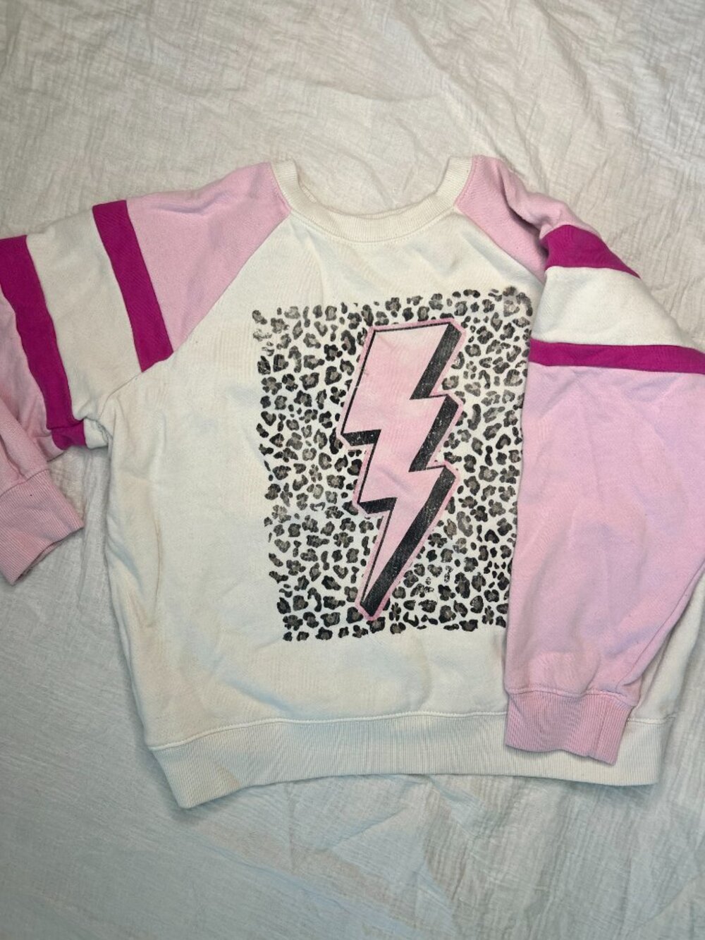 Girls Buckle Leopard Lightning Bolt Pullover